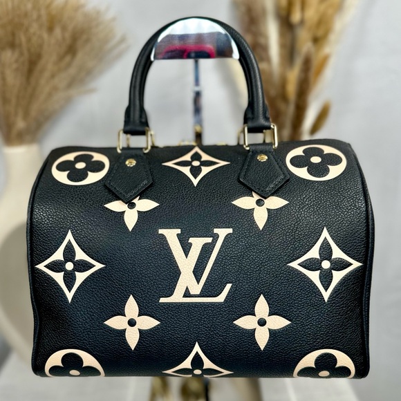 NEW Louis Vuitton Black & Beige Monogram Empreinte Leather Speedy Bandoulière 25 - Picture 6 of 17